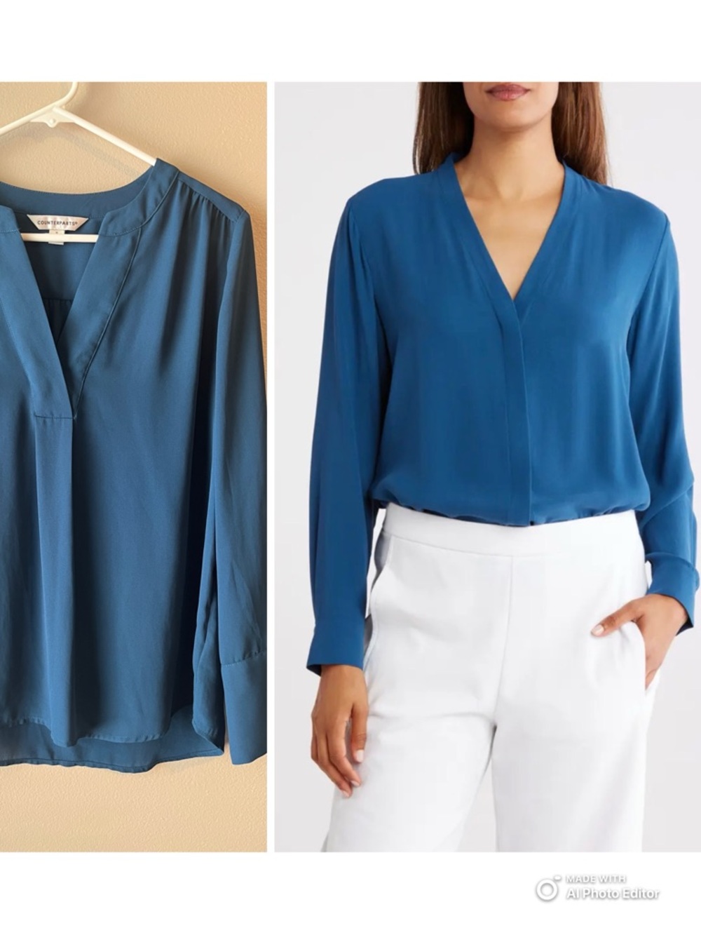 Counterparts Teal Blue V-Neck Long Sleeve Blouse